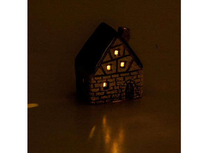 Hovedbilde Hus keramikk beige/brun LED 7x9cm
