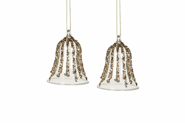 Hovedbilde Bjelle i glass med glitter, 8 cm