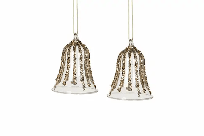Hovedbilde Bjelle i glass med glitter, 8 cm