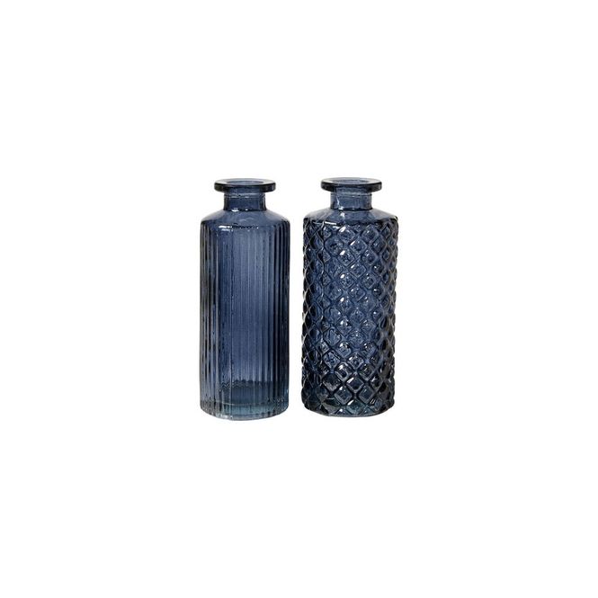 Hovedbilde Vase m/mønster 2ASS H14x6cm glass blå