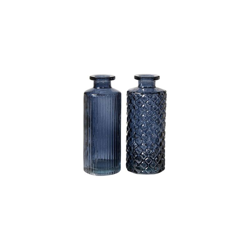 Vase m/mønster 2ASS H14x6cm glass blå