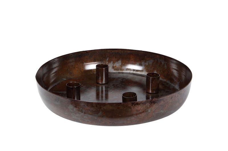 Lysfat for 4 kronelys, Brun, Ø:27 H:4 cm