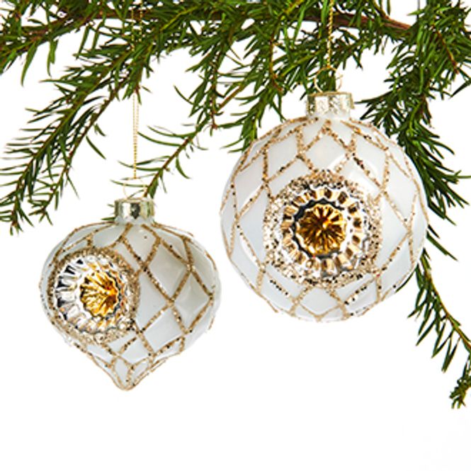 Hovedbilde Julekule med reflector, creme/gull, 8 cm, 2 ass