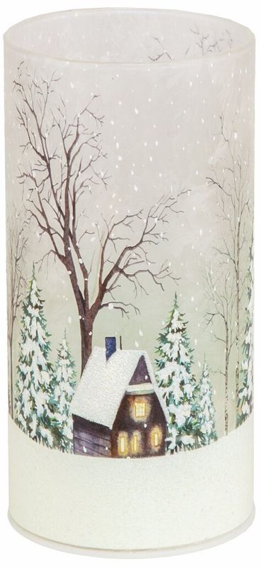 Lyslykt LED hytte i vinterland 8x16cm