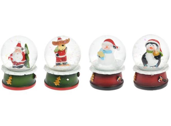 Hovedbilde Glasskule m/snø H:6cm Julefigurer 4ass