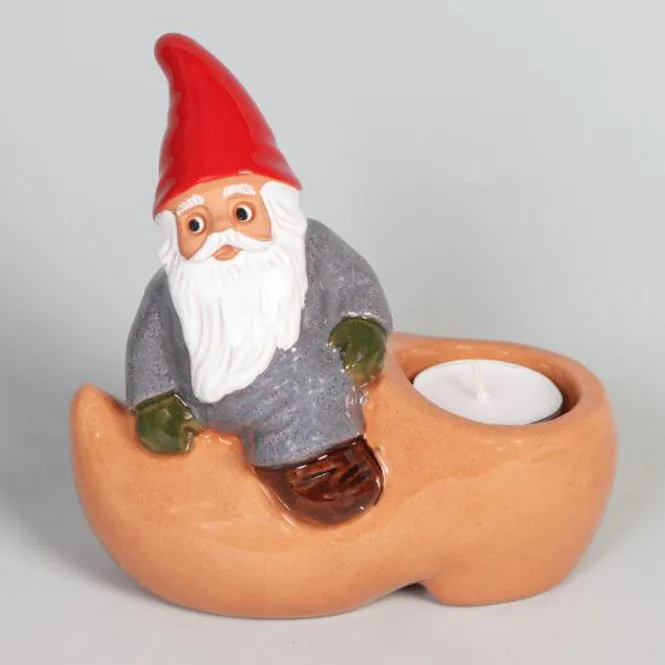 Hovedbilde Nisse (medium) med tresko/telysholder, 14 cm