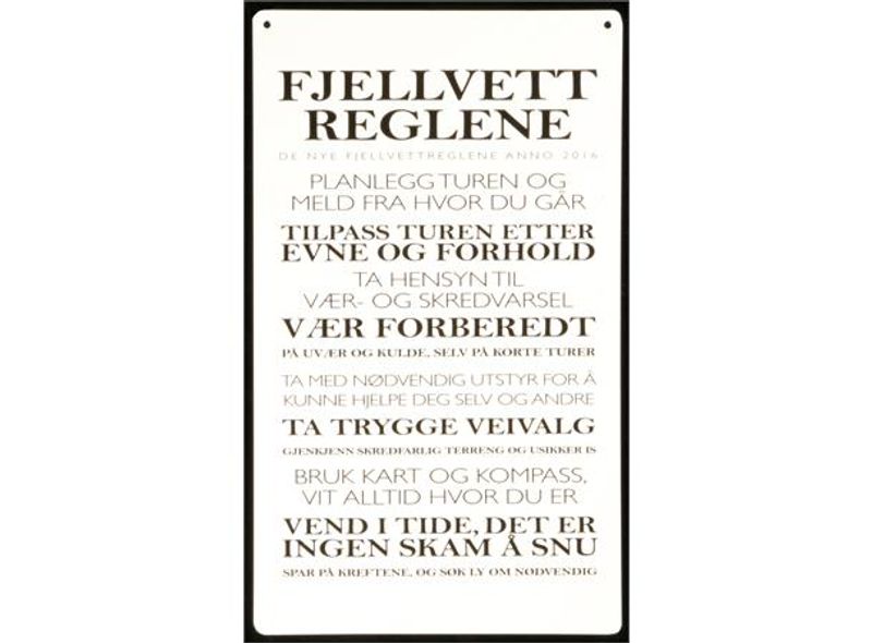 Skilt avlangt Fjellvettregler