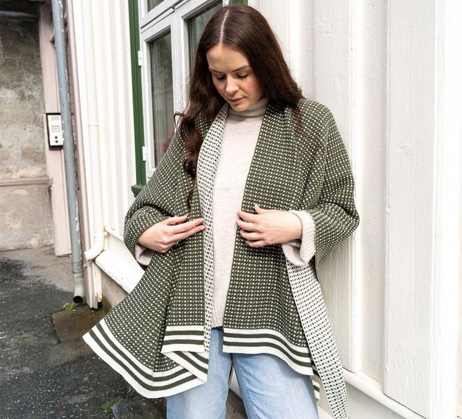 Hovedbilde Ullponcho, Islender, grønn/hvit