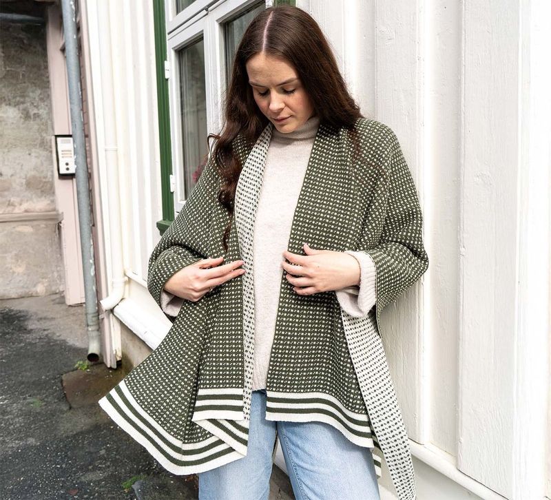Ullponcho, Islender, grønn/hvit