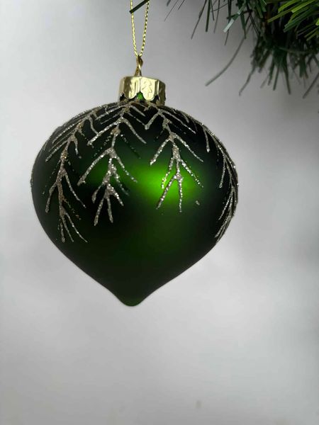 Hovedbilde Julekule grønn/gullglitter, 8 cm