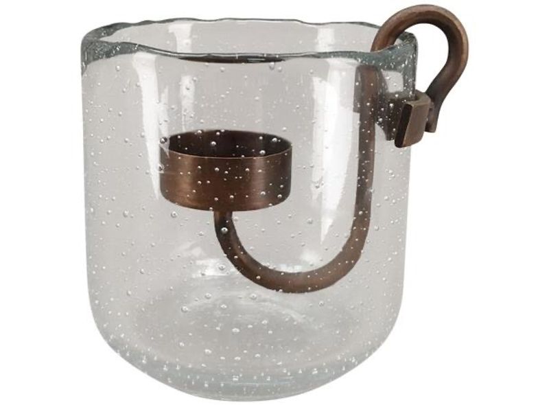 Lyslykt med lysestake glass/metall 10cm