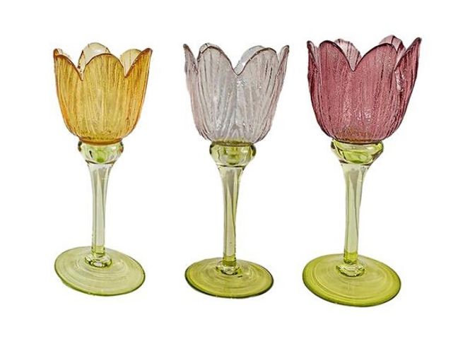 Hovedbilde Lysestake tulipan glass 8x19,5cm 3ass
