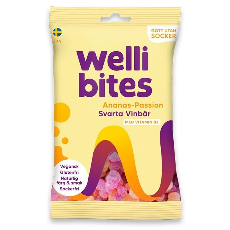 WELLIBITES ANANAS, PASJONSFRUKT & SOLBÆR 70 G