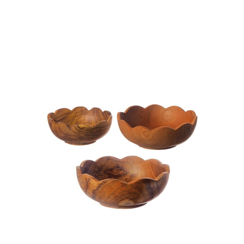 Treskåler i teak, sett à 3